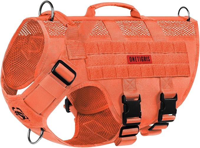 OneTigris - Tactical Dog Harness No Pull for Medium Dogs, Breathable Mesh Design, Service Dog Vest with Handle and Molle Bags, Adjustable Suit for Walking Hiking