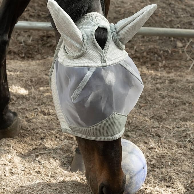 Equinavia Algard Soft Mesh Horse Fly Mask with Ear Protection and 45 UPF Rating | No Eye Irritation & UV Protection - Silver - Pony