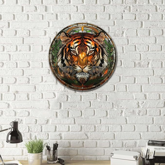 Lygond Metal Tin Sign - Circular Stained Glass Toilet Decor - Pub 12x12 Inches