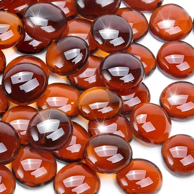 2LB Amber Flat Glass Marbles for Vases, Gemstone Beads Vase Filler Decorative Glass Pebbles for Fish Tank, DIY Crafts, Autumn Centerpieces, Aquarium Decor Rocks