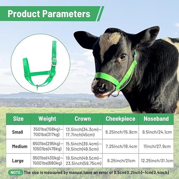 XUANNIAO Easily Adjustable Figure 8 Cow Halter, Double-Ply Premium Livestock Cattle Halters, Colorful Cow Utility Calf Halter with Leading Rope for Miniature Horse Donkey Goat Foal (Medium, Black)