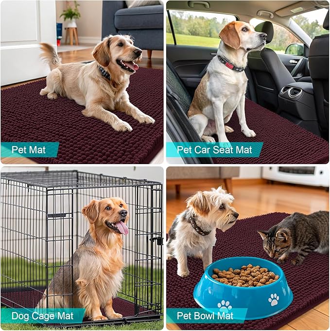 OLANLY Dog Door Mat for Muddy Paws 30x20, Absorbs Moisture and Dirt, Absorbent Non-Slip Washable Doormat, Quick Dry Chenille Mud Mat for Dogs, Entry Indoor Entryway Carpet for Inside Floor, Russet