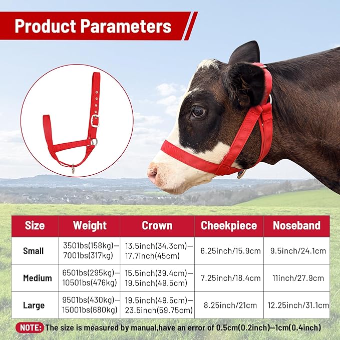 XUANNIAO Easily Adjustable Figure 8 Cow Halter, Double-Ply Premium Livestock Cattle Halters, Colorful Cow Utility Calf Halter with Leading Rope for Miniature Horse Donkey Goat Foal (Small, Pink)