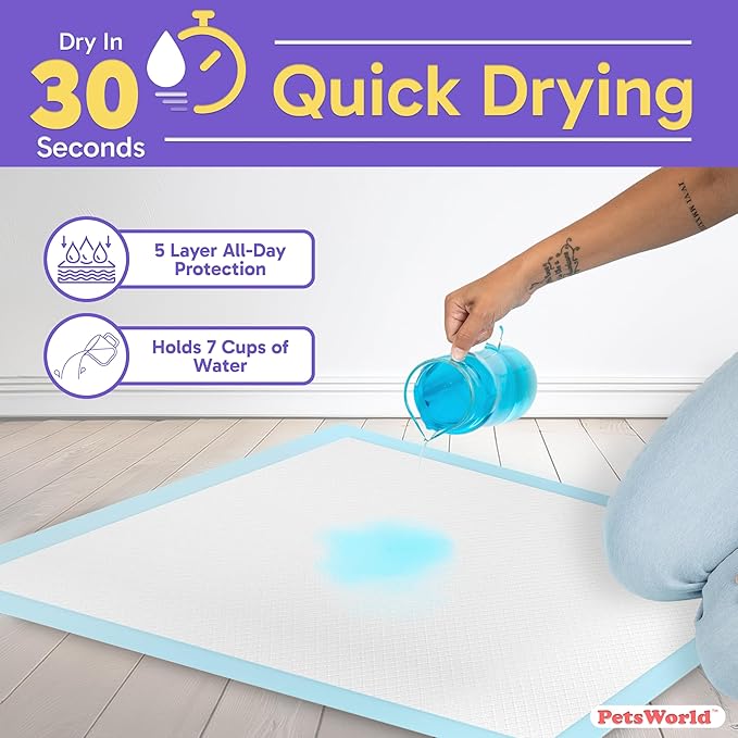 PETSWORLD Giant Dog Potty Pads, Odor-Eliminating, 36" x 36", Ultra Absorbent 5-Layer Leak-Proof Training Pads for Dogs & Cats (36x36, 150 Count)