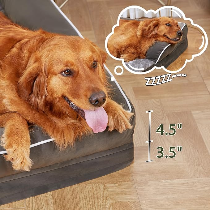 Orthopedic Dog Beds for Extra Large Dogs, Waterproof Dogs Beds XLarge, Memory Foam Dog Couch Beds with Comfy Bolster, Removable Washable Cover and Nonskid Bottom (X-Large, Dark Green)