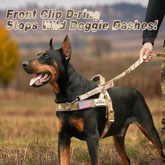 Forestpaw No Pull Dog Harness - Soft Flannel Padded Tactical Dog Vest Harness with Quick Release Buckle, Adjustable Reflective Pet Harness for Large Dogs Walking Training,Brown Camouflage XL