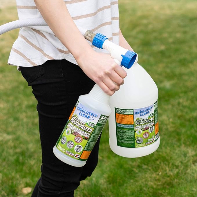 Amazing Outdoor Deodorizer odor eliminator Natural Enzyme Just Spray & Walk Away Grass, AstroTurf, Dog Runs, Patios, Decks, Fences & More Vet Approved - 128oz odor eliminator for strong odor