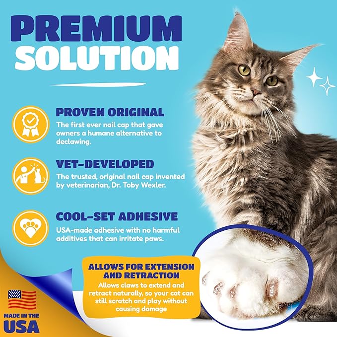 Soft Claws Nail Caps for Cats Made in USA - 40 Cat Claw Caps for 4-6 Weeks of Protection - Long-Lasting Cat Scratch Deterrent for Furniture - Holiday (Silver & Gold Sparkle), Large