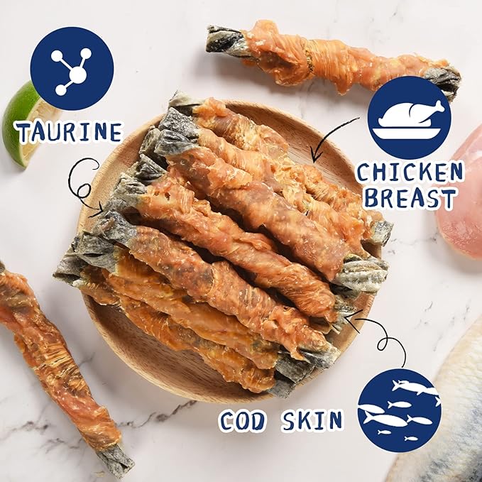 Dog Treat Chicken Wrapped Cod Skins, Fish Chews Rolls for Medium Dogs, Healthy, Rawhide-Free, 12.5 oz
