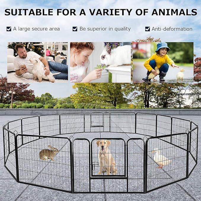 BestPet Dog Playpen Indoor 32 inch 16 Panels Metal Dog Pen Pet Dog Fence Outdoor Exercise Pen with Doors,Pet Puppy Playpen for RV Camping Yard, Black