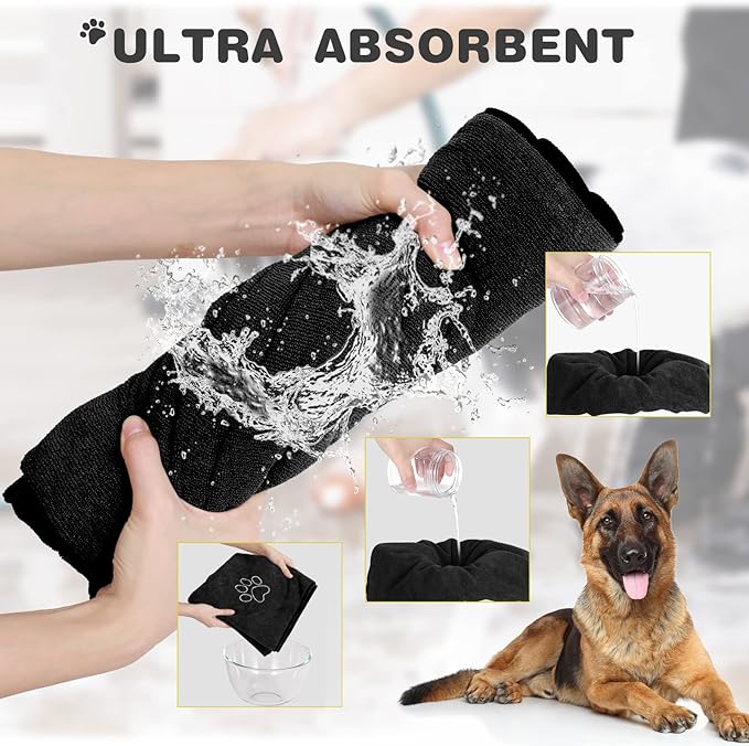 Chumia 4 Pack Dog Towels for Drying Large Microfiber Grooming Tools Absorbent Soft Bath Supplies with Embroidered Paw for Small Medium Pet Products(30 x 50 Inch,Black)