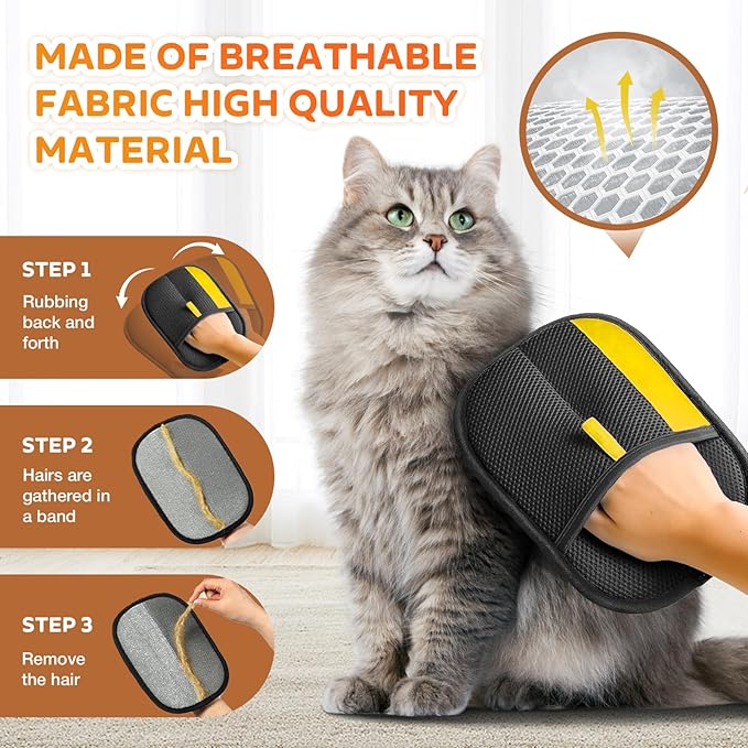 Reusable Pet Hair Remover Gloves – Electrostatic Lint & Fur Removal, Machine Washable Cleaning Gloves for Furniture, Clothes & Car(Black)