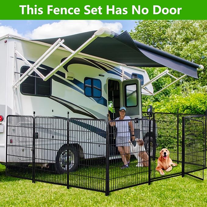 Doorless Dog Digging Fence Barrier,56in(H) 10 Panels Total 22.1 Ft(L), Black Metal Fencing for Yard 4.6ft Tall, Dog Fence Outdoor for Yard, Fences for Garden Beds, Garden Fencing Border