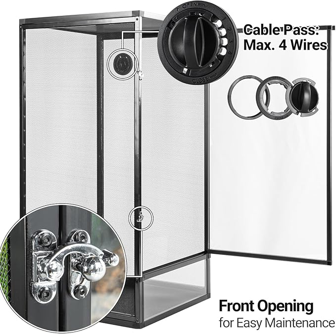 REPTI ZOO 18" x 18" x 36" Front Opening Chameleon Cage with 3-Sided Metal Mesh, 50 Gallon Screen Vertical Terrarium with Background Sticker, Tall Enclosure for Chameleon, Tree Frog, Arboreal Reptiles