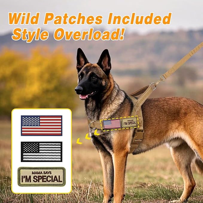 Forestpaw No Pull Dog Harness - Soft Flannel Padded Tactical Dog Vest Harness with Quick Release Buckle, Adjustable Reflective Pet Harness for Medium Large Dogs Walking Training,Brown L
