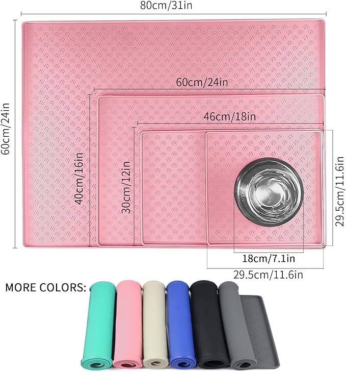 Ptlom Pet Placemat for Dog and Cat, Mat for Prevent Food and Water Overflow, Suitable for Small, Medium and Big Pet 18" 12", Pink
