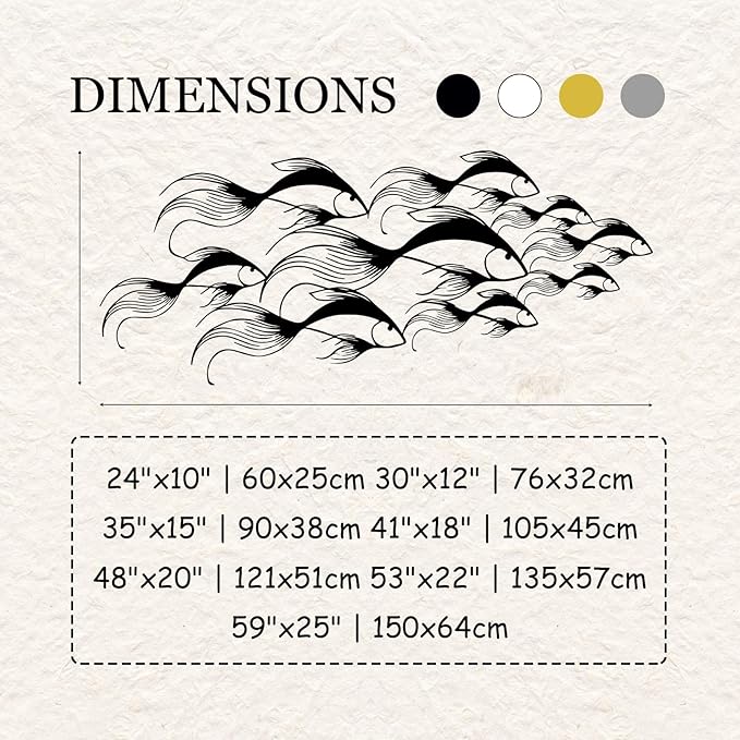 School of Fish Metal Wall Art, Metal Fish Wall Decor, Sea Life Wall Art, Large Nautical Wall Hanging, Modern Beach House Wall Decor, Ocean Themed Artwork for Bathroom (Silver, 59"x25" | 150x64cm)