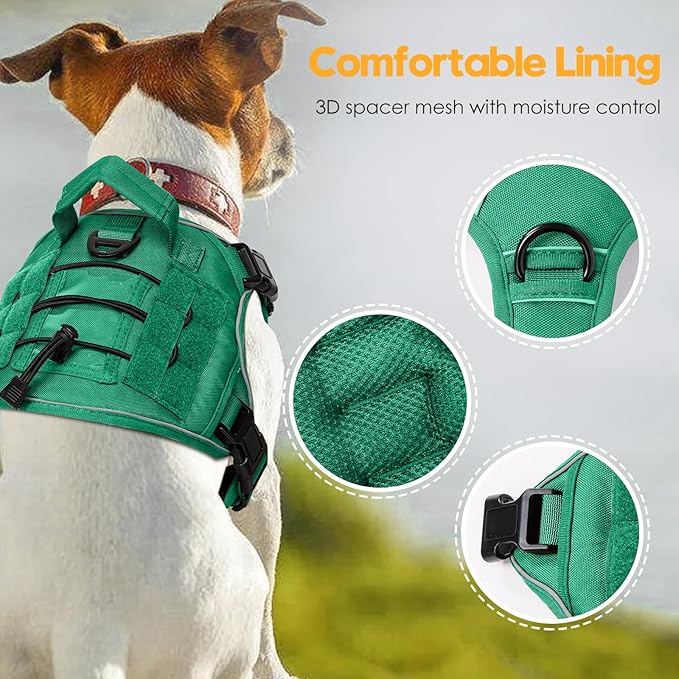 Heavy-Duty Tactical Dog Harness for Large Dogs, No Pull Adjustable Reflective Pet Vest with Molle System, K9 Military-Grade Control for Service Training, Outdoor & 10+ Breeds, Turquoise, Small