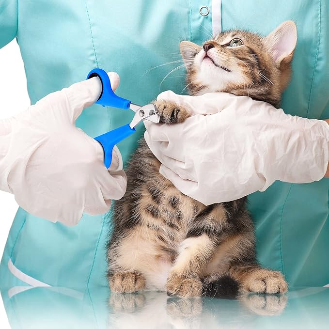 Patelai 5 Pcs Cat Bathing Bag Set Cat Grooming Bag Adjustable Pet Shower Net Muzzles Nail Clipper Tick Remover Tool Massage Brush(Blue)