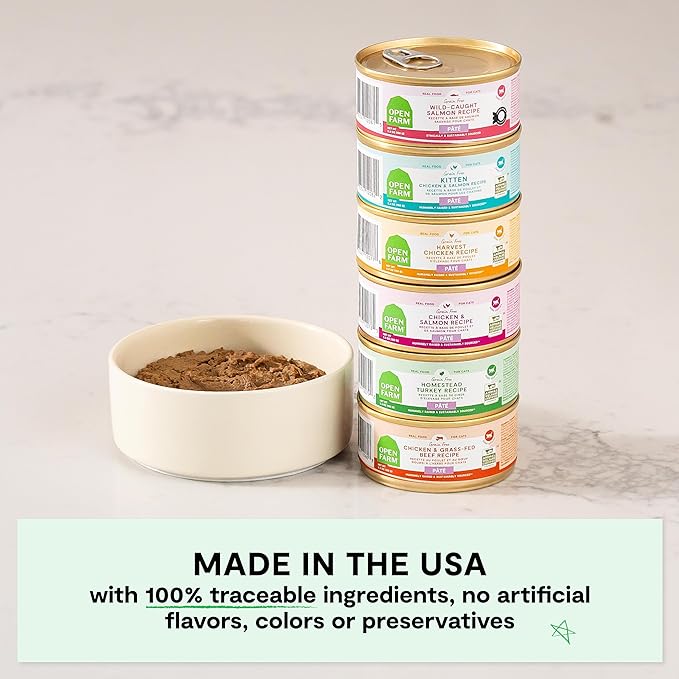 Open Farm Canned Cat Food Variety Pack, Paté for Complete & Balanced Nutrition, Grain-Free and Legume-Free Wet Cat Food, 2.8oz Cans (Case of 12)