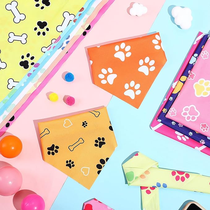 Abbylike 50 Pcs Paw Print Dog Bandanas Bulk Soft Triangle Scarves for Pets Party Costume Doggie Walking Photo Props Bibs for Pets Shops Adoption Events Halloween Party Gifts(25.6 x 17.7 x 17.7 Inch)