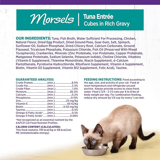 Wellness Complete Health Cubed Adult Wet Cat Food, Natural, Protein-Rich, Grain Free, 3 Ounce, 24 Pack, (Tuna Entrée)