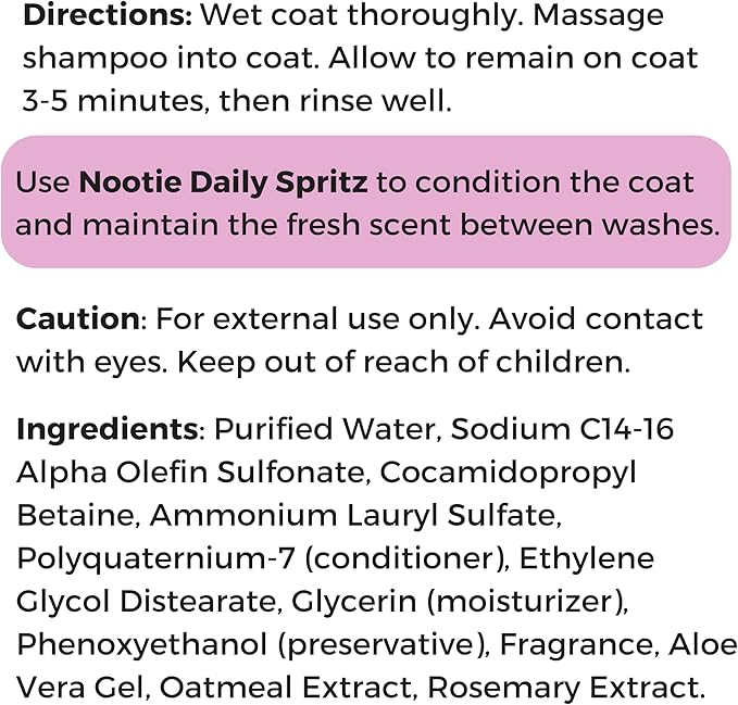 Nootie - Pet Shampoo for Sensitive Skin - Revitalizes Dry Skin & Coat - Natural Ingredients - Gentle Dog Shampoo - Cleans & Conditions