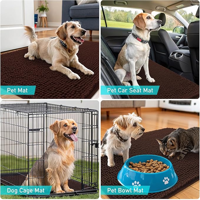 OLANLY Dog Door Mat for Muddy Paws 70x24, Absorbs Moisture and Dirt, Absorbent Non-Slip Washable Doormat, Quick Dry Chenille Mud Mat for Dogs, Entry Indoor Entryway Carpet for Inside Floor, Brown