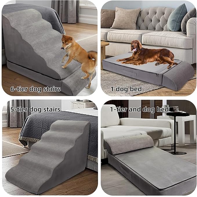 Dog Stairs & Steps for High Beds 30 Inches Tall, LitaiL 6 Steps Pet Stairs/Steps for Beds 24-30inch High for Small Large Dogs, Non-Slip Dog Ramps/Ladder for Old Dogs/Cats