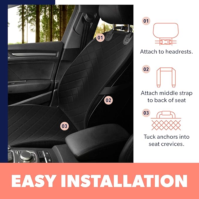 Active Pets Dog Car Seat Cover, Waterproof Front Seat Protector for SUV Truck Sedan, Pet Safety Travel Comfort System with Universal Fit, Black