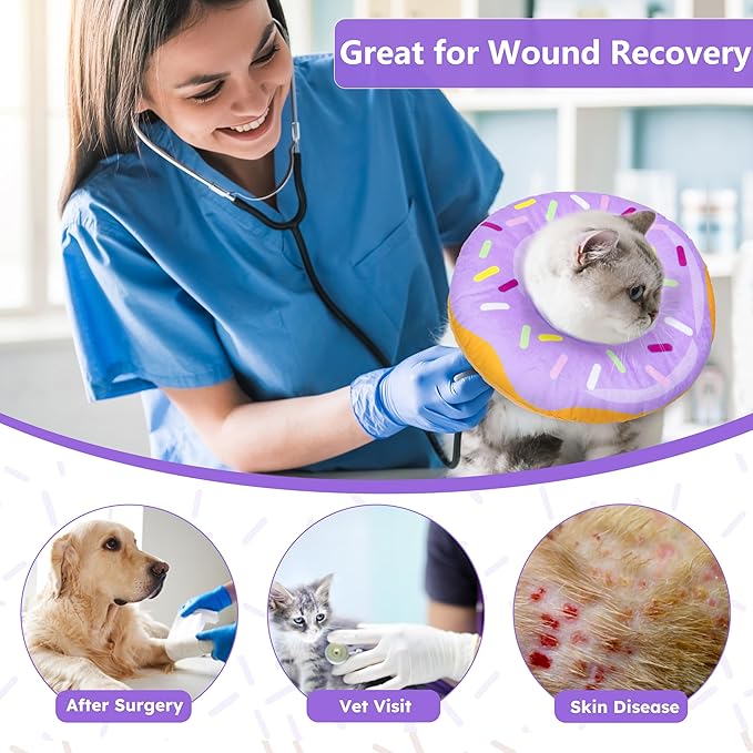 Cat Cone Collar Soft, Cat Recovery Collar for Wound Healing Cute Donut Adjustable Kittens Cones to Stop Licking Comfortable Lightweight Neck Elizabethan Collars for Cats Kittens After Surgery