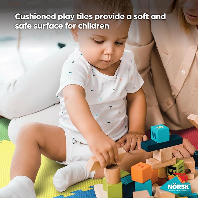 Norsk Reversible Kids Puzzle Play Mats 1/2" Thick EVA Interlocking Foam Tiles (Multicolor/Black 28 Tiles - 112 sq. Ft. 1/2" Thick)