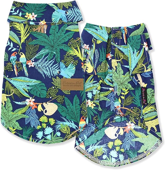 Parisian Pet Unisex Amazonia Dog Shirt - Leafy Dog Beach Outfit - Cotton Dog Summer Clothes - Stylish Hook and Loop Closure Dog Costume - Machine Washable Dog Shirts for Large Dogs - XL3