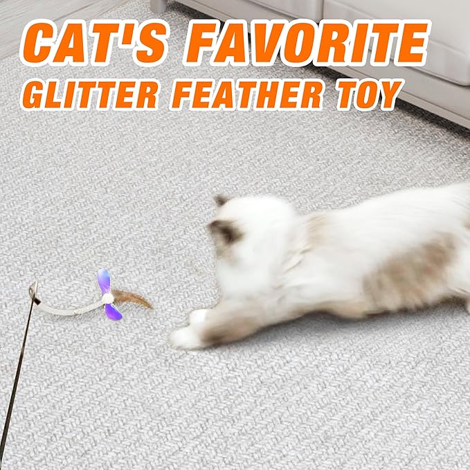 JXFUKAL Cat Feather Toy Refills, 4Pcs Simulation Butterfly Dragonfly Glitter Piece Feather Cat Lures Wand Attachment Replacement for Kitty Kitten Indoor Cats Accessories