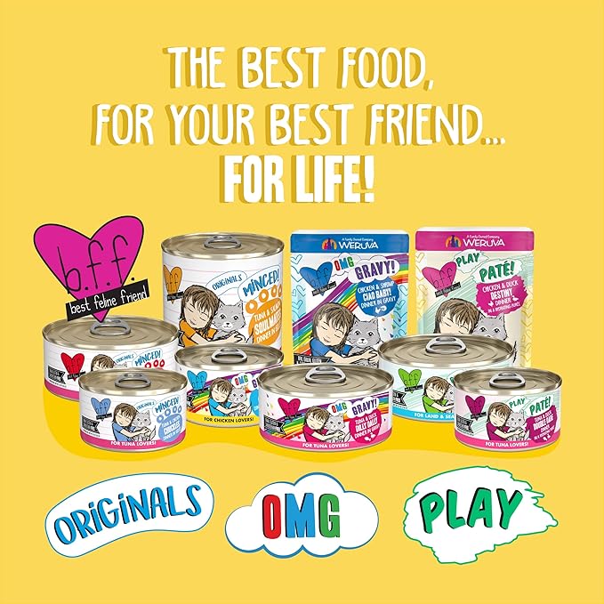 Weruva B.F.F. Play - Best Feline Friend Paté Lovers, Aw Yeah!, Chicken & Turkey Topsy Turvy with Chicken & Turkey, 5.5oz Can (Pack of 8)