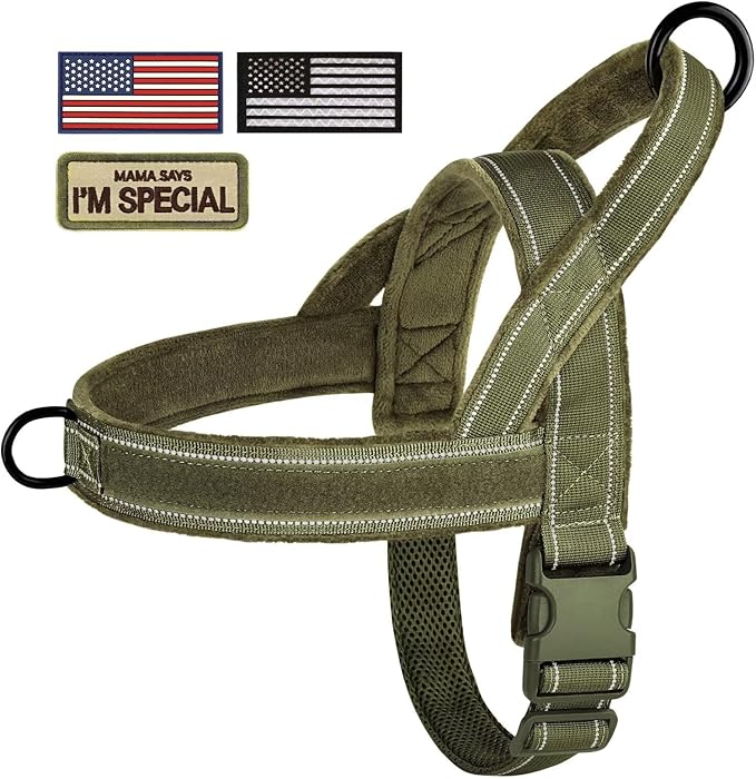 Forestpaw No Pull Dog Harness - Soft Flannel Padded Tactical Dog Vest Harness with Quick Release Buckle, Adjustable Reflective Pet Harness for Small Medium Dogs Walking Training,Green S