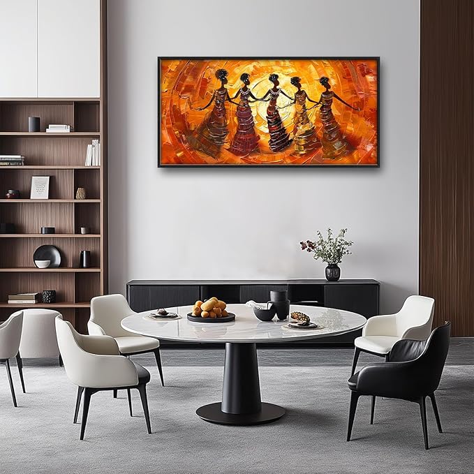 Quorin African American Large Wall Art Abstract Black Girl Women Dance Pictures Wall Decor Retro Ethnic Canvas Print Painting Artwork for Bathroom Living Room Bedroom 60L x 30W