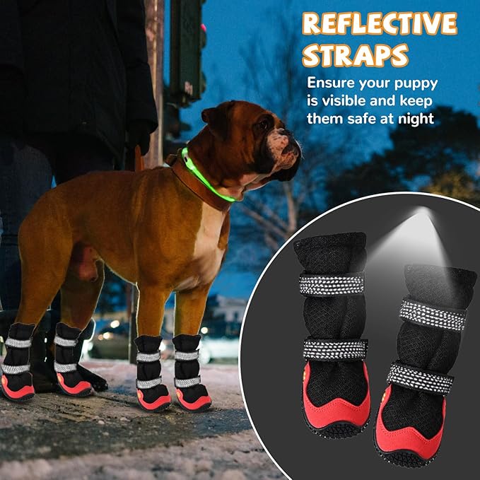 Dog Shoes for Medium Large Size Dogs, Breathable Dog Shoe for Hot Pavement, Dog Booties and Paw Protectors to Prevent Licking, Anti-Slip Dog Boots with Reflective for Summer, Hiking, Snow (Size 8)
