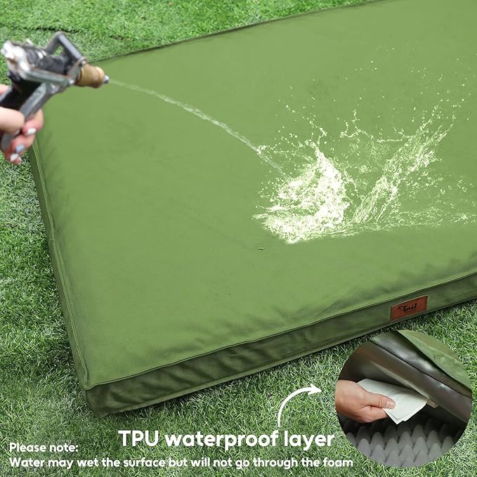 Outdoor Extra Large Dog Bed for Big Dogs, Waterproof Dog Bed for Large Dogs, Egg Crate Foam XL Pet Bed with Removable Washable Oxford Cooling Cover, Light Green