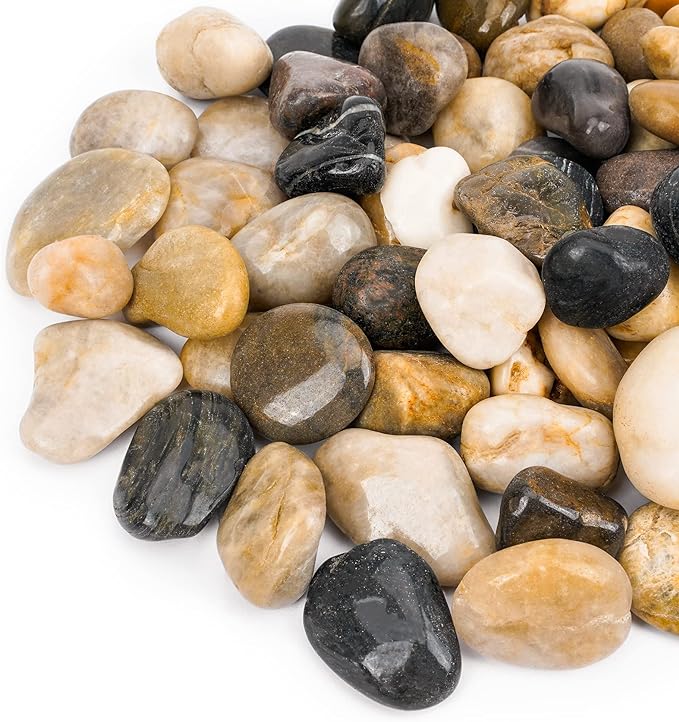 Mr. Fireglass Natural Polished Pebbles, 1 Inch Decorative Mixed Color Stones Aquarium Gravel River Rocks for Vase, Succulents, Landscaping and Home Decor (10-lb Bag)
