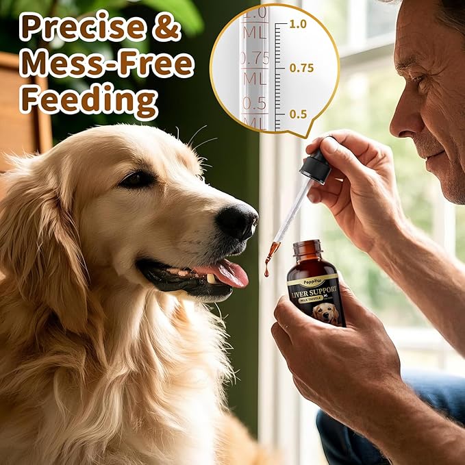 (2 Pack) Poppaw Milk Thistle for Dogs – 9-in-1 Liver & Kidney Support with Artichoke, Resveratrol, Marigold Extract, 100% Natural Detox Herbal Supplement, Chicken Flavor, 2 Oz