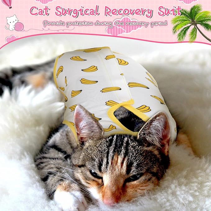 Nuanchu 3 Pieces Cat Recovery Suit Kitten Recovery Suit E-Collar Alternative for Cats and Dogs Abdominal Skin Anti Licking Pajama Clothes Sets(Strawberry Pattern,Large)