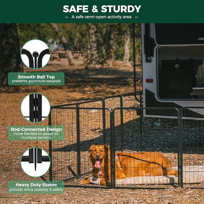 FXW Rollick Unleashed Dog Playpen for Indoor, Yard, RV Camping, 32 inch 48 Panels for Small and Medium Dogs, Black│Patented
