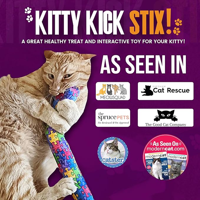Kitty Kick Stix 15" Catnip Kicker Toy – Set of 2 | Handmade in USA | Interactive Cat & Kitten Toy | Durable Kicker Packed with 100% Potent Catnip for All Breeds (Rainbow Cats)
