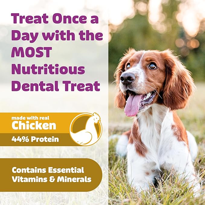 Dog Dental Treats – Vet VOHC Approved – Delicious Chicken Protein – Removes Tartar with Cleaning Comb Shape – Dental Dog Treats for Medium Dogs (24oz, 30 Count)