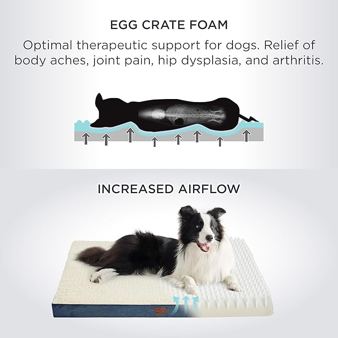 Bedsure Large Dog Bed for Crate - Orthopedic Flat Pet Beds with Removable Washable Cover, Egg Crate Foam Crate Mat, Suitable for Pet Up to 50 lbs