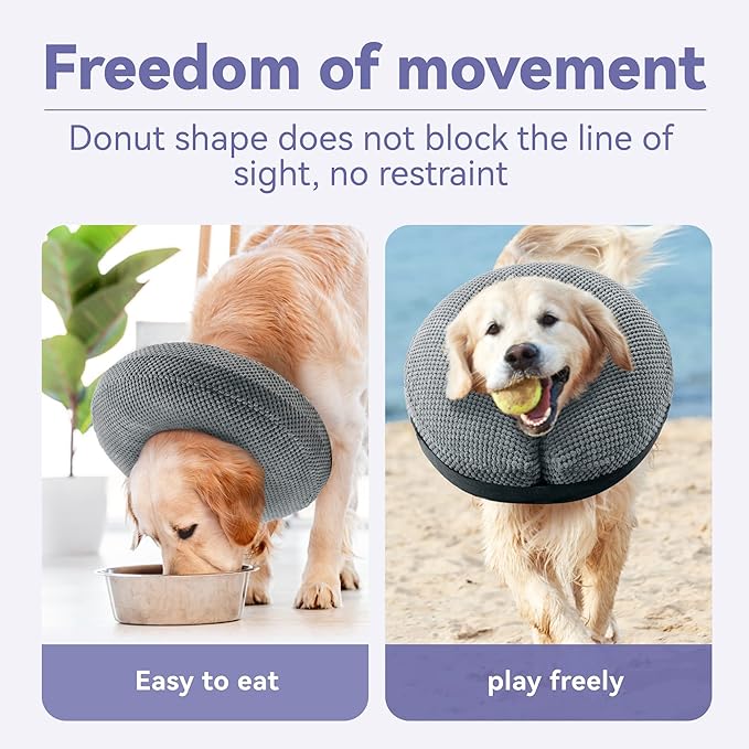Soft Inflatable Dog Cone Collar for Small Medium Large Dogs - Neck Donut E Collar Alternative for Recovery After Surgery - Grey M