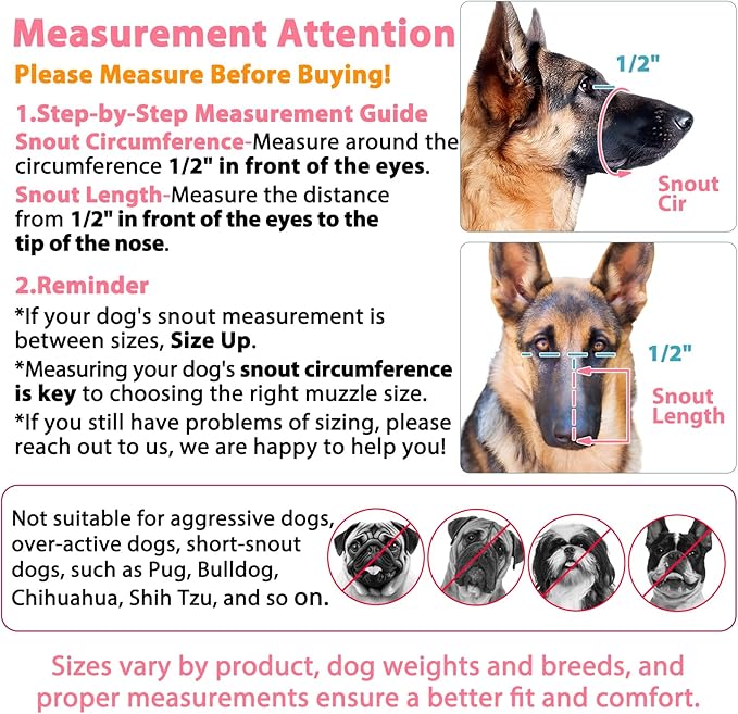 LUCKYPAW Dog Muzzle, Mesh Muzzle for Large Medium Small Dogs, Soft Mouth Guard for Biting Chewing, Breathable Mouth Guard with Adjustable Strap for Training (Black, M(Snout:8.75"-9.5"))