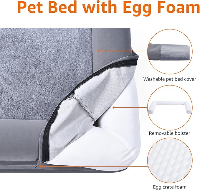 Amazon Basics Living Room Couch Dog Bed with Premium Foam, Pressure-Relief Support for Dogs up to 55lbs, Machine Washable Cover, Large Sized (36" x 27"), Grey