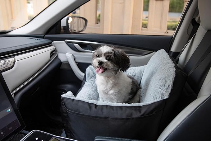 Best Pet Supplies Dog Pet Booster Seat, Dog Car Seats for Small Dogs & Medium Dogs, Soft Plush Cushion with Comfortable Bedding, Secure Straps, and Tall Pillow, Black